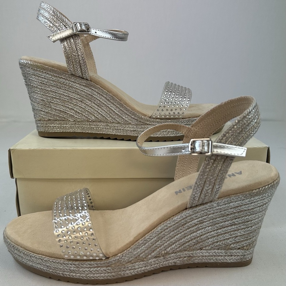 Anne Klein Shoes Women's Wella Wylie Rhinestone Sandal Platinum Size 10